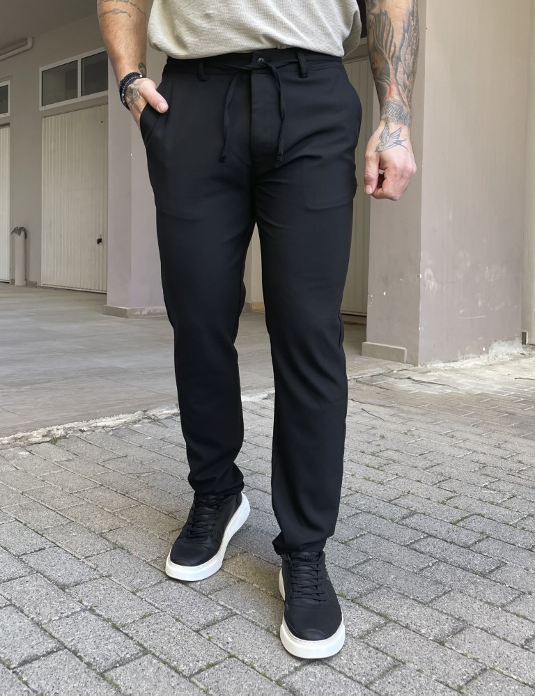 Blackcraft Ανδρικό μαύρο παντελόνι υφασμάτινο loose fit με λάστιχο στην μέση BC52401